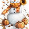 Sneeuwpop in de winter met herfst vibes van Mel Digital Art
