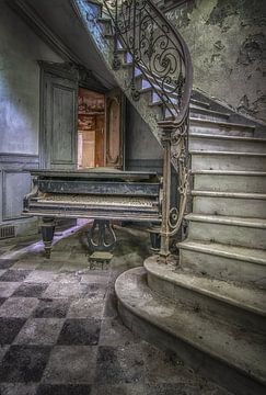 Abandoned piano in ruined castle