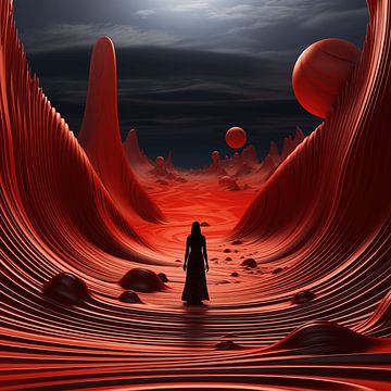 Een surrealistisch rood landschap van Art Lovers