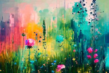 Schilderij van bloemenveld met kleurrijke wilde bloemen van Studio Pieternel