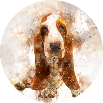 Basset puppy in aquarel van Elles Rijsdijk