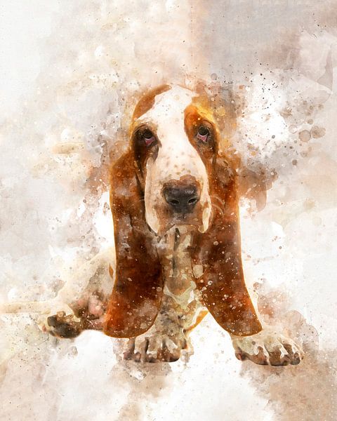 Basset puppy in aquarel par Elles Rijsdijk