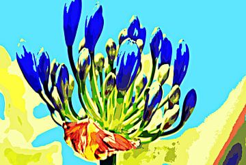 een blauwe sierlelie in mijn tuin gemengde techniek van Werner Lehmann