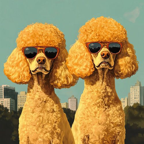 Des labradoodles en voyage en ville