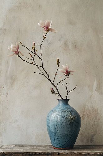 Vase bleu avec Magnolia