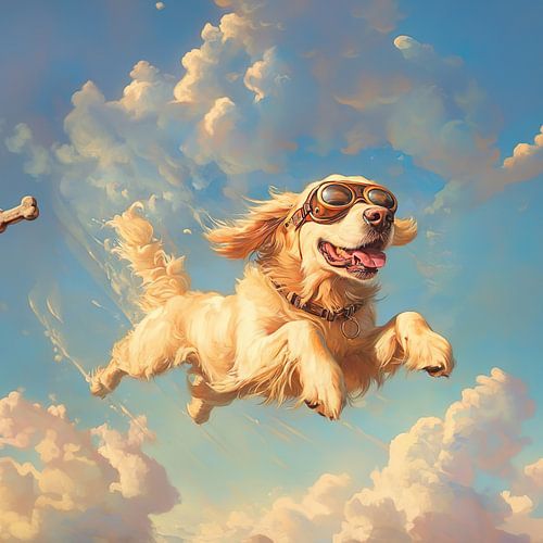 Blije, vliegende Golden retriever