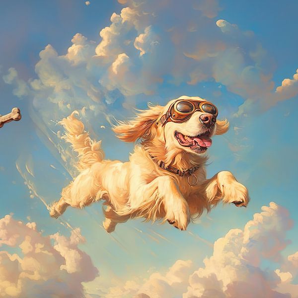 Blije, vliegende Golden retriever van Lauri Creates