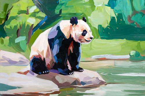 Peinture cubiste d'un panda dans la nature