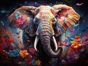 Vibrant Serenity: AI-Generated Elephant Art van Eva Lee