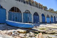 Blauw witte aanlegplaats van boten | Ibiza | Spanje | Reisfotografie van Monique Tekstra-van Lochem thumbnail
