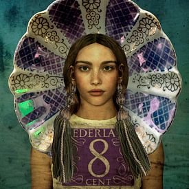 Pop-Art Beauty Delfts blauw Paars Postzegel van Yvonne Zeldenthuis