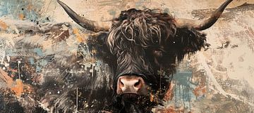 Vache Scottish Highlander | Peinture abstraite Scottish Highlander sur Blikvanger Schilderijen
