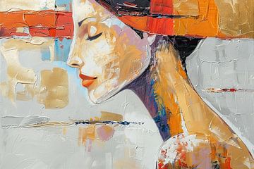 Vrouw met Kleurige Hoed van Kunst Kriebels