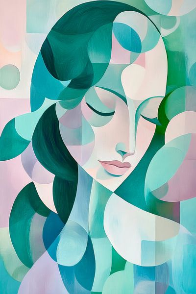 Dreamlike face shapes in soft colours by Poster Art Shop