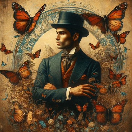 vintage man met vlinders