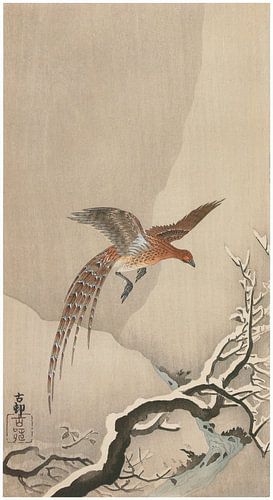 Ohara Koson - Copper pheasant in the snow (edited)