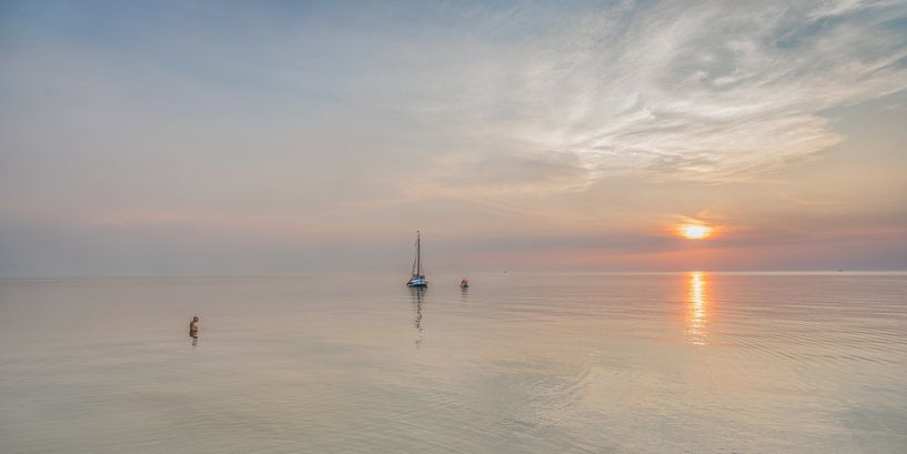 Summer evening in the IJsselmeer near Laaksum in Friesland by Harrie Muis