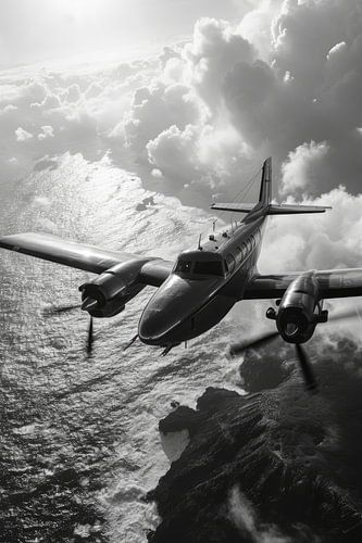 Een antiek vliegtuig als zwart wit foto