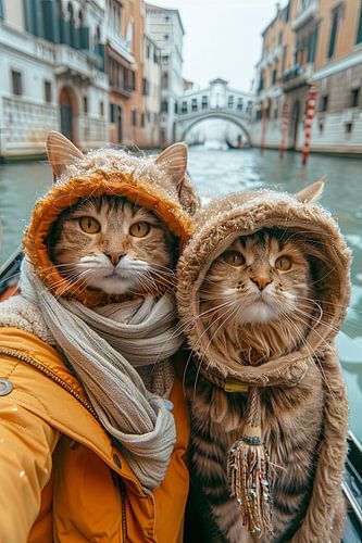 Gondel spinnen: kattenduo geniet van de waterwegen van Venetië - Grappige katten