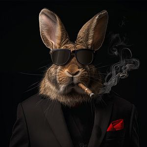 Kaninchen mit Zigarre und Sonnenbrille