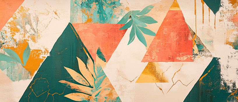 Geometrische Farbenpracht mit Pflanzenmotiven von Poster Art Shop