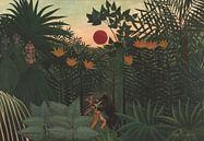 Tropisch landschap: Amerikaanse indiaanse worsteling met een gorilla, Henri Rousseau van Meesterlijcke Meesters thumbnail