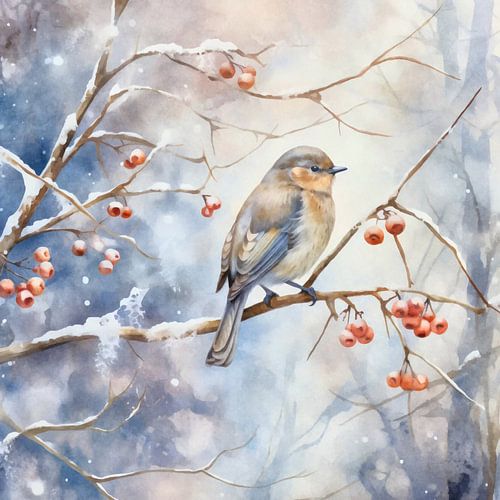 Roodborstje in het winterse bos