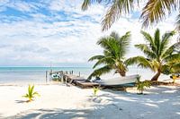 Stranded boat on a tropical caribbean beach - Belize