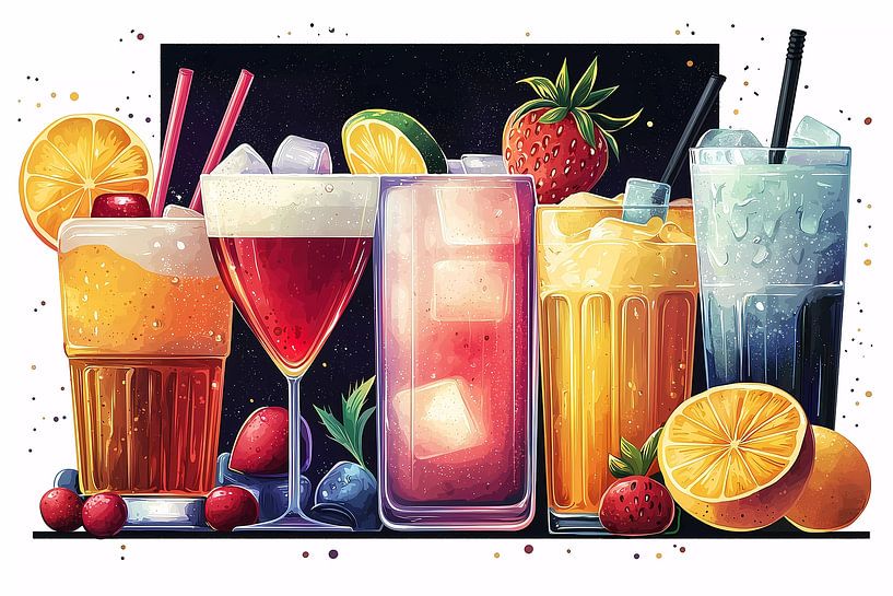 illustration of drinks and cocktails, by Ariadna de Raadt-Goldberg