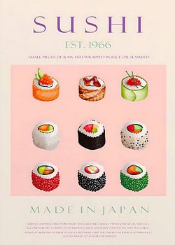 Posterillustration mit Typografie zu japanischen Sushi-Sorten