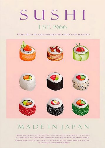 Posterillustration mit Typografie zu japanischen Sushi-Sorten