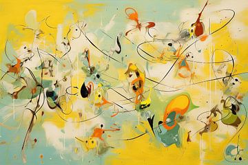 Frogs playing sports | Abstract painting by Blikvanger Schilderijen