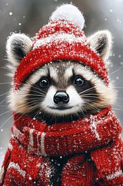 Winter Raccoon - Merry Snow Day by Eva Lee