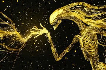 Gouden wezens in kosmische confrontatie van Art & Soul Creations