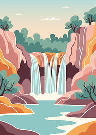 Peaceful waterfall cascading through rocky canyon surrounded by lush trees by Adam Khabibi