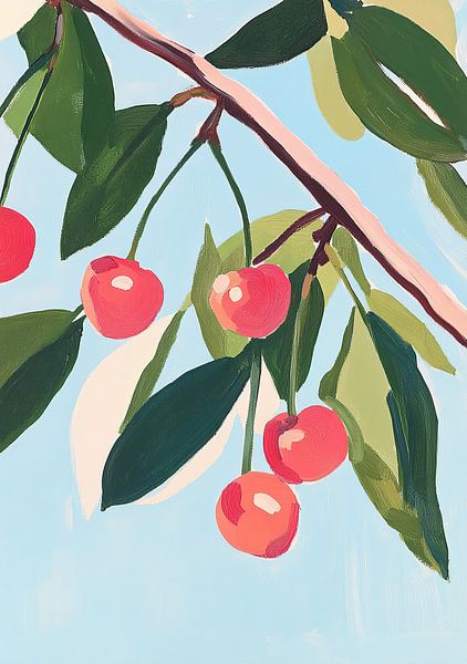 Cherries Summer Botanical Fruit Painting by Niklas Maximilian