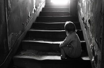 Melancholisch portret van een kind, droevige blik van fernlichtsicht