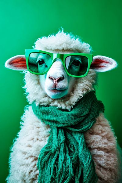 Sheep with green glasses and scarf by Poster Art Shop