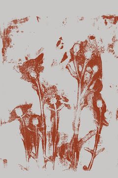 Moderne Botanische kunst. Wilde bloemen in terracotta nr. 2 van Dina Dankers