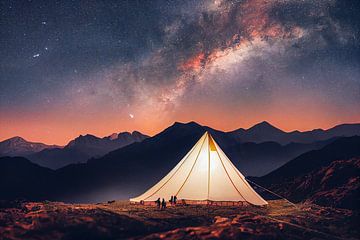 Zelt unter einem Sternenhimmel in der Landschaft von Animaflora PicsStock