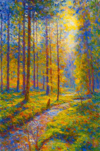 Bossen met beek schilderij