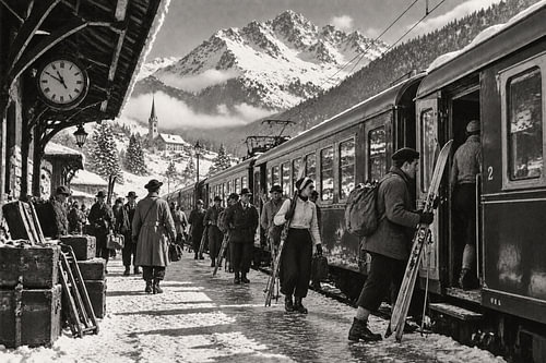 Vintage bergstation – Winter Express uit de jaren ’50