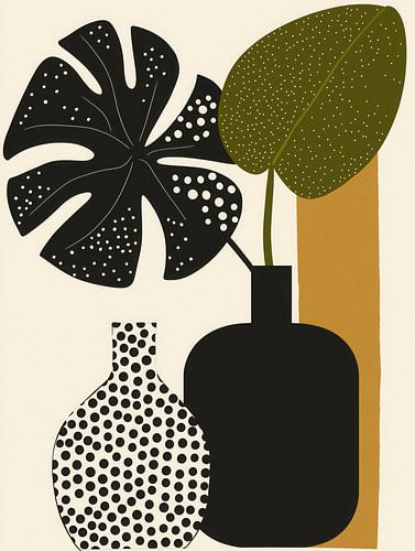 Decoratief stilleven met zwarte boho monstera