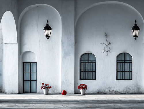 Red Ball Beneath White Arches