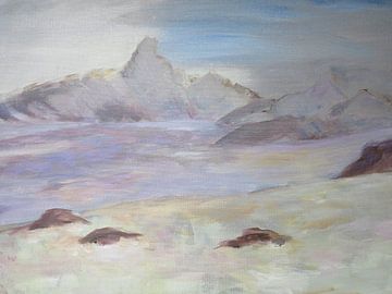 Sneeuwstorm in hoge bergen. 60x80cm.
