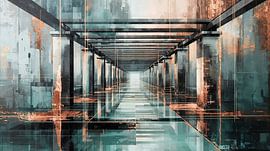 Abstraktes Architektur-Wandbild – Laubengang in Anthrazit, Bronze & Silber