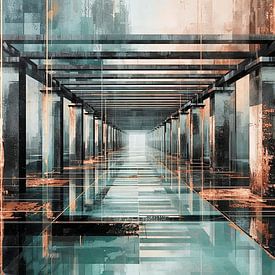 Abstract architectural wall art – pergola in anthracite, bronze & silver by bbgalerie24