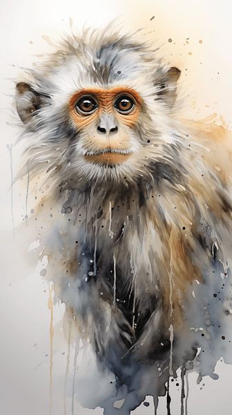 Portrait d'un babouin-singe-Aquarelle-Vertical Design par Animaflora PicsStock
