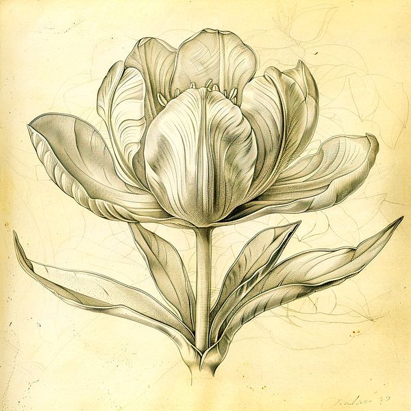 Classic Black and White Flower Illustration Wall Decoration by Vlindertuin-Art