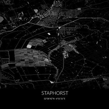 Zwart-witte landkaart van Staphorst, Overijssel. van Rezona